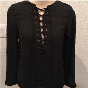 LF black lace up shirt